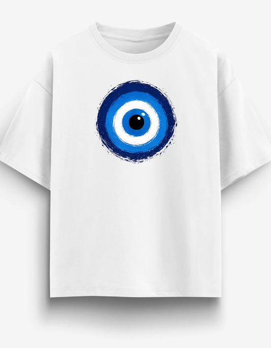 Blue Evil Eye Graphic Printed Oversized T-Shirt