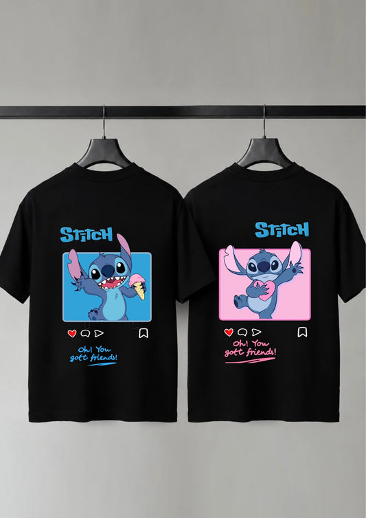 Cute Stitch Friendship Graphic Cotton Couple T-Shirt