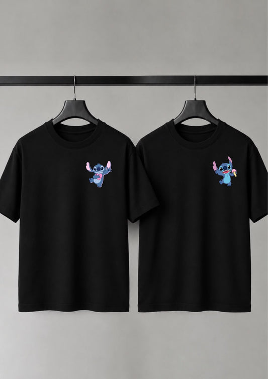 Cute Stitch Friendship Graphic Cotton Couple T-Shirt