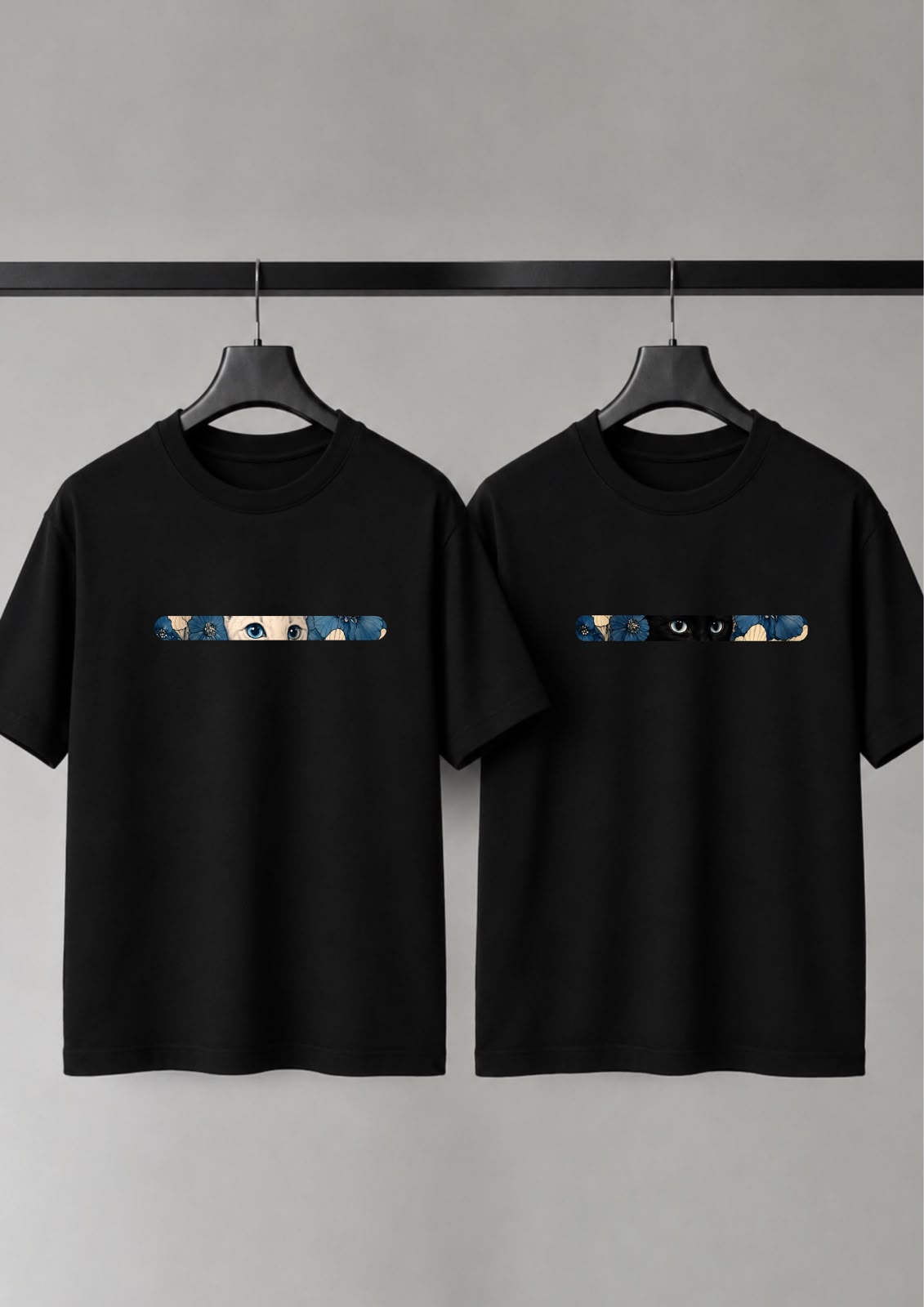 Cute White & Black Cat Graphic T-Shirt