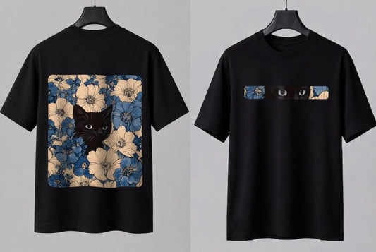 Cute White & Black Cat Graphic T-Shirt