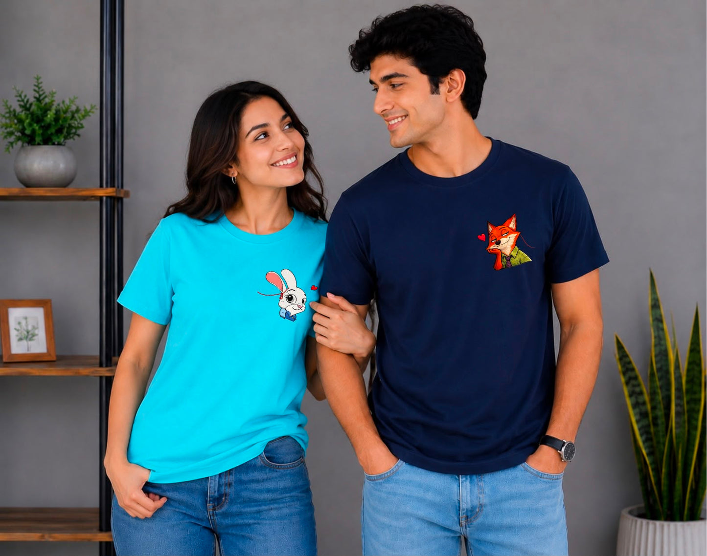 Cute Bunny & Fox Couple T-Shirt Set