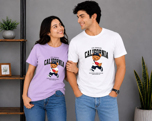 California Teddy Bear Matching Couple T-Shirt Set