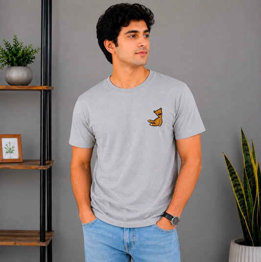 Minimal Teddy Bear Pocket Print T-Shirt
