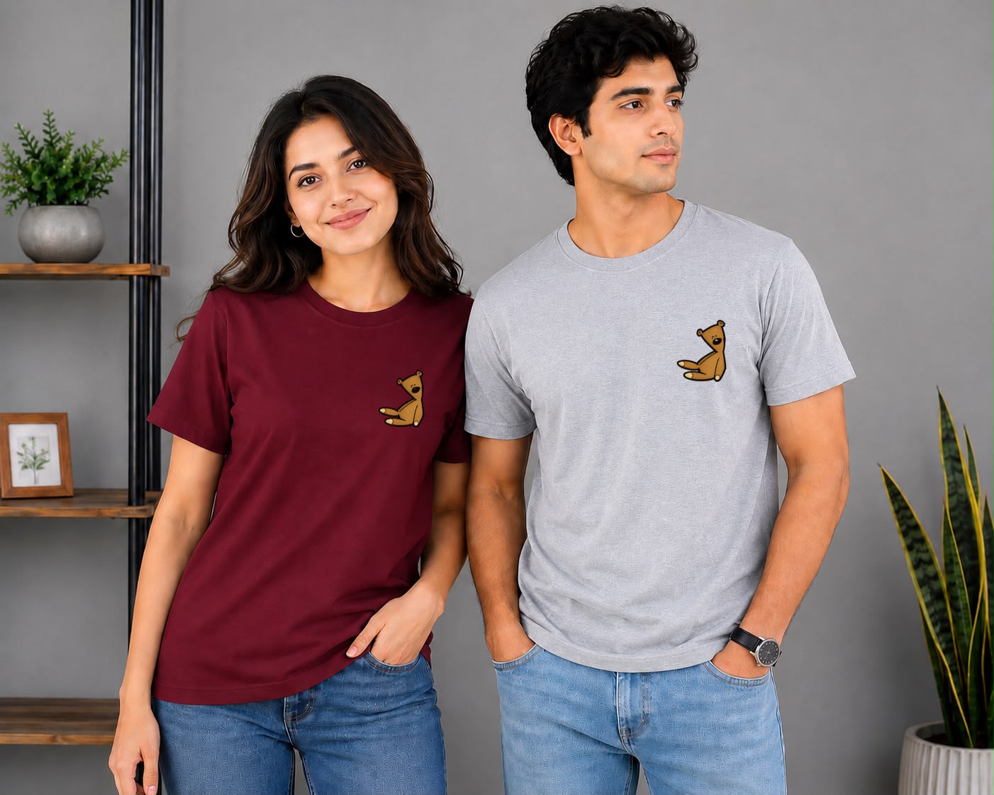 Cute Teddy Bear Matching Couple T-Shirt Set