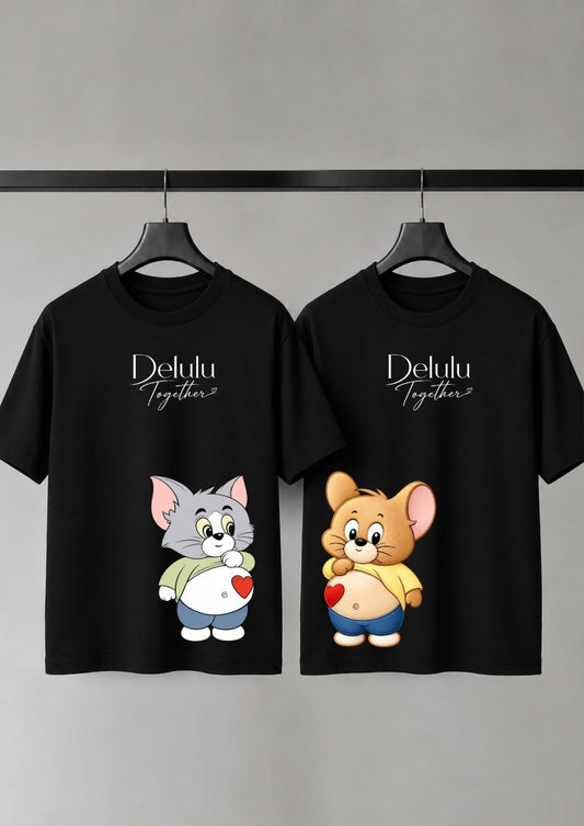 Tom & Jerry Delulu Together Matching Couple Tees