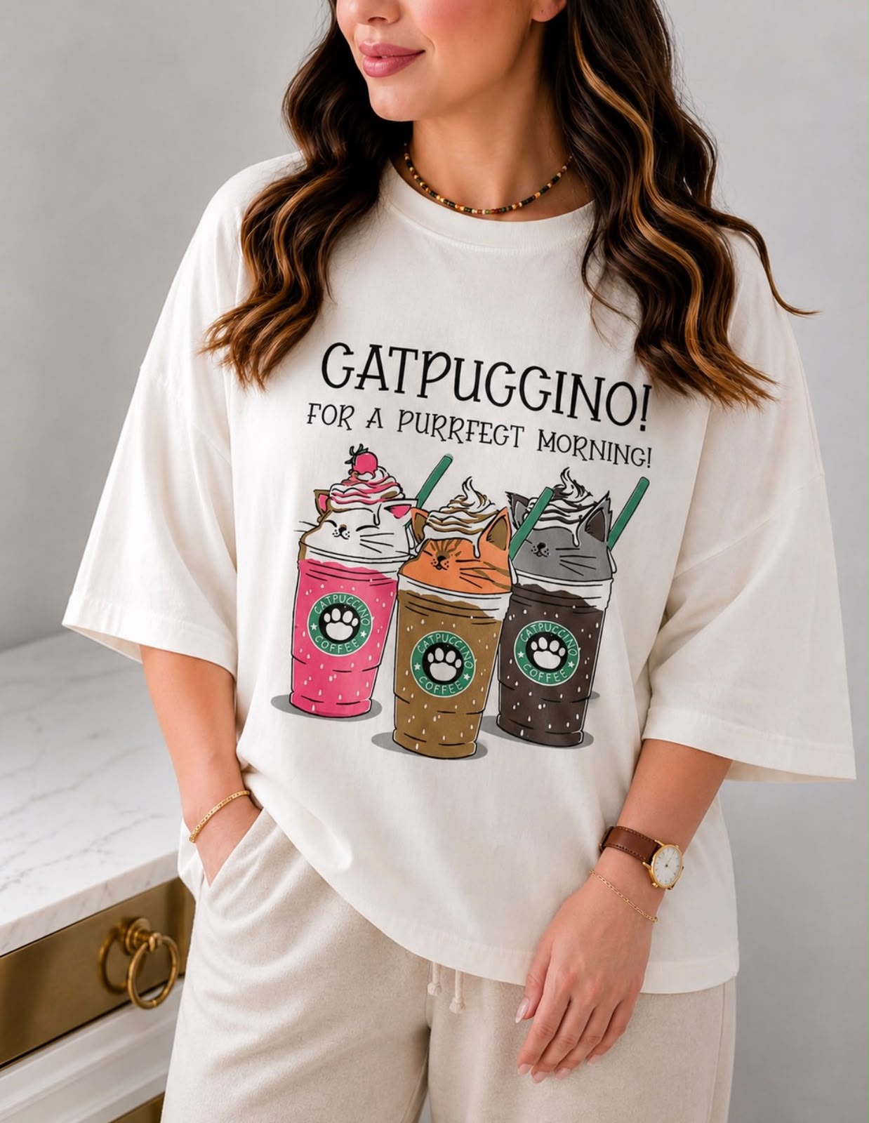 Catpuggino For A Purrfect Morning Graphic T-Shirt