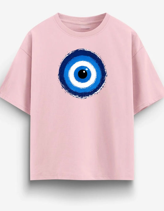 Blue Evil Eye Graphic Printed Oversized T-Shirt