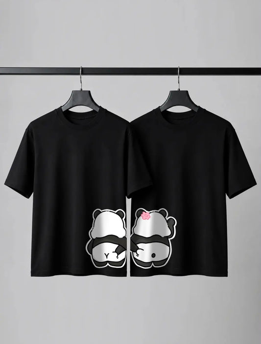 Cute Panda Couple Matching T-Shirts for Couples – Unisex Cotton Tee