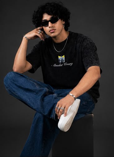Acid Wash Cotton T-Shirt with Back Graphic Print