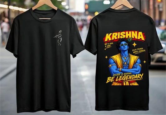 Lord Krishna Divine Vibes Black T-Shirt