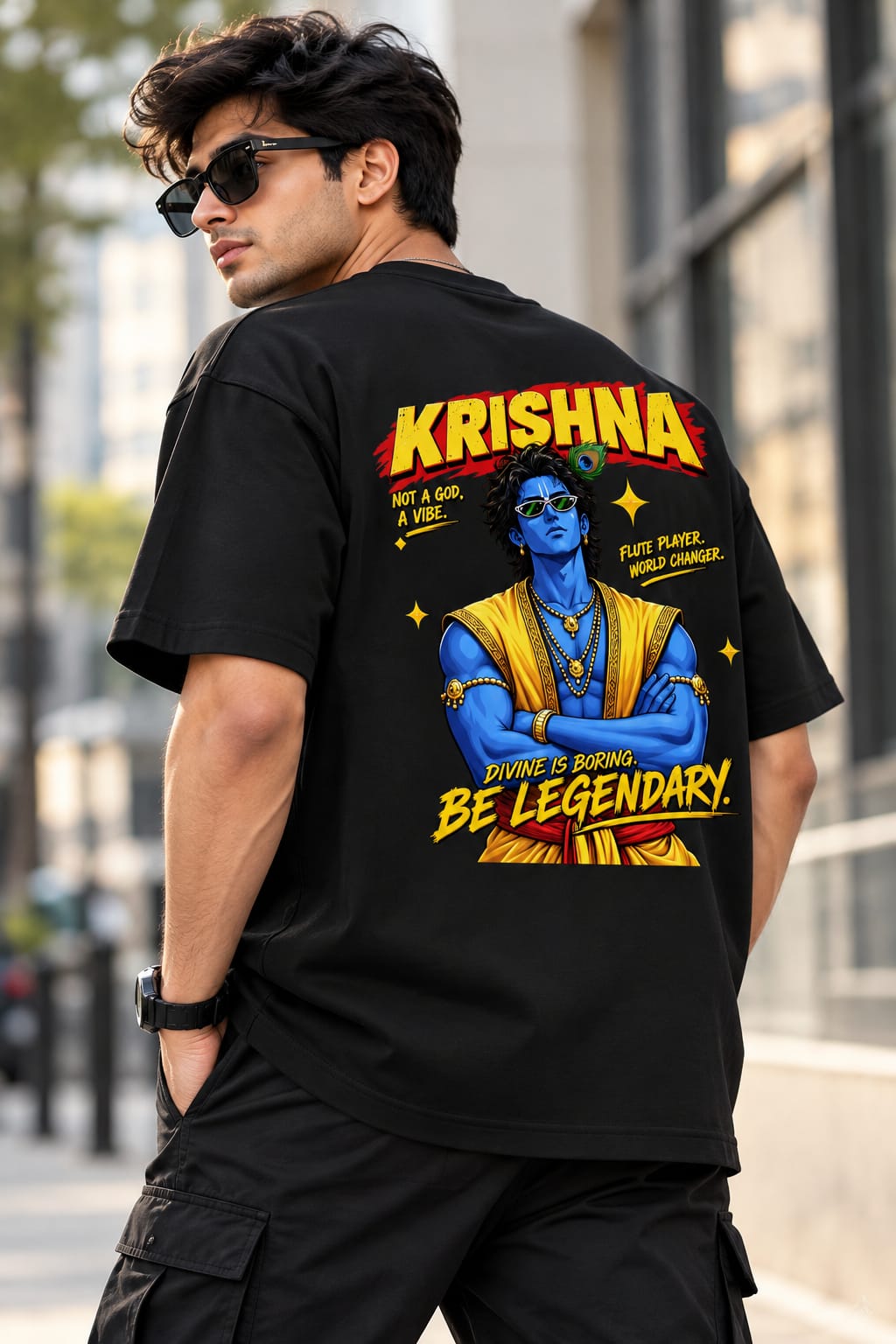 Lord Krishna Divine Vibes Black T-Shirt
